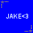 Blue background with repeated white text 'JAKE<3' and yellow/grey star-shaped pixel art elements scattered across the image.