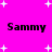 Bright pink background with white starbursts; three instances of the name "Sammy" in black pixelated text, each with a colon on the right side.