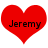 Two red heart shapes with black text 'Jeremy' inside each, displayed side-by-side on a white background.