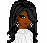 Pixel art buddy icon featuring a woman with long black hair and blue eyes wearing white top and blue flared jeans, next to partial view of another figure in white shirt and blue pants, with pink "DiVa" text on right side.