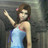 Pixelated image of a person with brown hair wearing a light blue sleeveless dress, raising their right arm against a dark background.