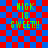 Green pixelated text on red and blue checkered background with animated overlay changes