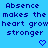 Blue background with repeated text "Absence makes the heart grow stronger" and pixelated hearts in three