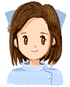 Two side-by-side cartoon-style character portraits with brown shoulder-length hair, light blue collared shirt, and light blue cat-ear headband; left portrait has open eyes, right has closed eyes.