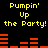 Yellow text 'Pumpin' Up the Party!' repeated twice on black background with red horizontal bars resembling audio equalizer levels.