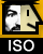 A vertical stack of two identical pixelated icons with yellow borders, black text bars reading ISO, and a split face graphic showing partial facial features.