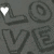Animated sequence of white heart icons moving across a gray background with repeating 'LOVE' text in dark gray.