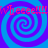 Four identical spiral patterns arranged in a on a blue background with red text repeating across the top and bottom