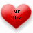 Red heart-shaped icons with pixelated text on white background, one gray visible