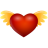 A pixelated red heart with golden wings against a gray background.