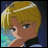 Pixelated anime-style character with blonde hair and blue eyes, side profile against dark background with blue and green gradient.