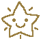 Three golden star-shaped figures with smiling faces and small circular eyes, each outlined with a thin border and surrounded by short radiating lines on a light gray background.