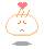 Pixelated white cloud-shaped figure with orange outline, brown eyes, and pink mouth; heart symbols above head change from solid to broken.