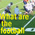 A pixelated image of a football field with players and a marching band, overlaid with yellow text asking what they are doing.