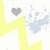 A pixelated static image shows a gray heart shape above a yellow curved line with scattered light blue and white pixels on the right.