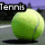 A pixelated tennis ball on a court with text overlays reading 'Tennis', 'connetquo', 'tennis team 08', and 'ITS A WAY OF LIFE!' in red block letters.
