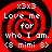 Four identical red and black spiral patterns with white text reading 'x3x3 Love me for who I am. (3 mimi 8)' arranged in a