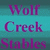 Purple text on teal background reads "Wolf Creek Stables" on left and "Were howling is pretty normal" on right with solid purple and gray lower sections.