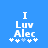 Blue background with white pixelated text reading "I Luv Alec" and five white asterisks below, where the third asterisk is light blue.