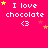 Bright pink background with repeated white text "I love chocolate <3" and yellow/orange star icons in various positions.