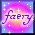 Animated icon with gradient background showing text variations: 'faery', 'magic', 'good', 'luck', and 'charming' in stylized fonts over pink-purple-blue hues with white sparkles.