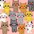 Pixelated cat icons in multiple colors arranged on a pink background with no visible motion.
