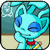Pixelated blue cartoon character with closed eyes, red bow tie, and yellow accents against a teal background.
