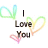six identical static images showing 'I Love You' text with overlapping rainbow-colored heart outlines on a white background