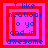 Four identical pixelated squares with red borders and pink backgrounds display blue text reading "I like meatloaf o ya and im awesome".