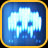 Pixelated blue and white icon with a stylized face-like shape inside a yellow border on a dark blue background.