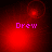 Red-toned pixelated image with pink text 'Drew' and shifting circular light effects across four