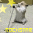 A pixelated character with light brown hair and white clothing holds a microphone, surrounded by yellow stars on a beige background.
