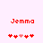 Red pixelated text 'Jemma' above a of red and pink heart icons on a light pink background