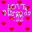Pixelated pink background with red heart shapes and white text reading "LOVE Miranda" in four repeated sections.