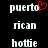 Pixelated text 'puerto', 'rican', and 'hottie' arranged in three on black background with red heart symbol over first