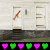 Animated sequence showing text changes above and below a of doors, with heart icons at the bottom