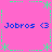 Pink background with green dashed border and star patterns, blue text "Jobros <3" repeated four times in a