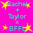 Bright pink background with cyan text and yellow starbursts forming a of four identical showing 'Rachel + Taylor = BFFL' with starbursts at corners and center