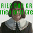 A pixelated image of a person with brown hair and a white collar, overlaid with green text reading 'RIES AND GRARIES and Gr rries and Greerries and cre' in the top section.