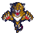 Animated pixel art of a roaring tiger with orange and black stripes, white chest, red accents on paws, and purple background elements shifting across frames.