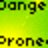 Animated sequence showing text changes between 'Dange' and 'Drone' on a green-yellow gradient background with pixelated text.