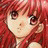 A 48x48 pixel buddy icon featuring a red-haired anime character on the left and text elements on a black background to the right, displayed as part of an animated contact sheet with two visible frames.