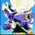 Pixelated character with white hair and purple outfit in four sequential poses against blue background.