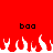 Red background with two black 'boo' texts and white pixelated flames at the bottom.