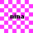 Four identical 'nina' text icons on a pink and white checkered background with a faint pink overlay