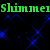 Green 'Shimmer' text top-left, cyan 'Creek' top-right, pink 'Stables' bottom-left on black background with blue starburst patterns.