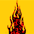 Animated icon with four quadrants: top-left flame, top-right person with guitar, bottom-left red text, bottom-right figure with arms raised.