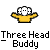 A 4x3 contact sheet of a pixel art animation featuring a yellow stick figure with three white heads, each displaying different expressions and poses across 12 frames.