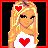 Pixel art contact sheet showing a Valentine's Day-themed animated buddy icon with three frames: top-left character, top-right text, bottom-left branding.
