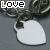 A contact sheet of seven animated frames showing a white heart-shaped pendant on a metal chain with the word "LOVE" above each frame.